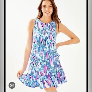 Lilly Pulitzer Kristen Flounce Blue and Pink Mini Dress Size Small